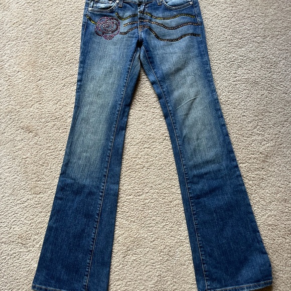 KIPPYS CRYSTAL STUDFLARE STRETCH DENIM JEANS SIZE 26 USA